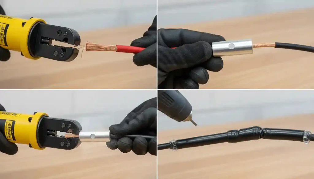 A four-panel image demonstrating the butt splice method