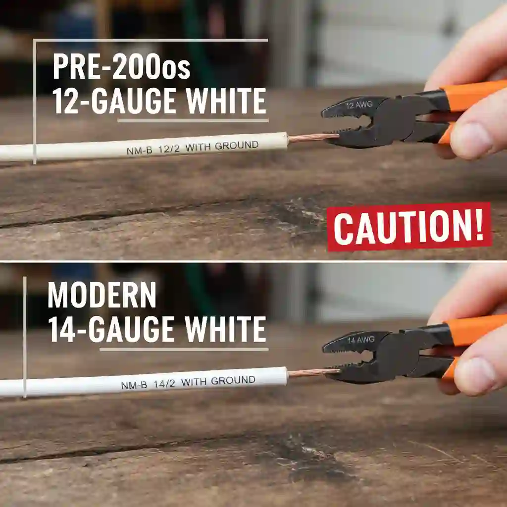 Old White 12-Gauge Romex vs. Modern 14-Gauge

