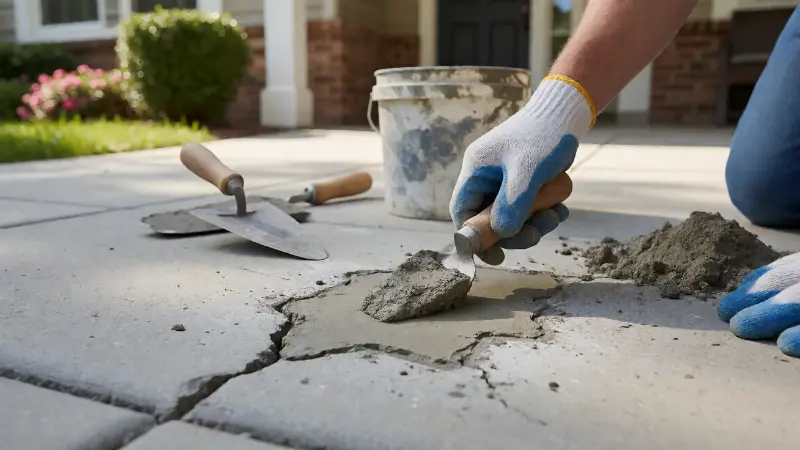 how to fix a cracked concrete patio driveway