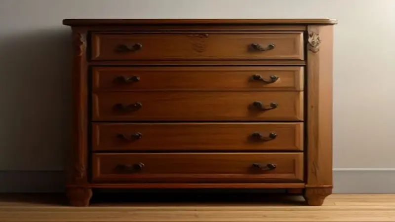 A meticulously crafted wooden dresser with a smooth finish and sturdy construction.