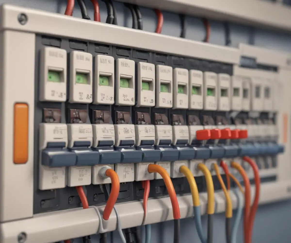 Close-up view of a main electrical panel showing the neutral and ground bus bars with a bonding screw connecting them.
