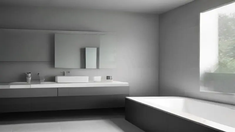 A modern bathroom interior featuring a newly installed shower and vanity.
