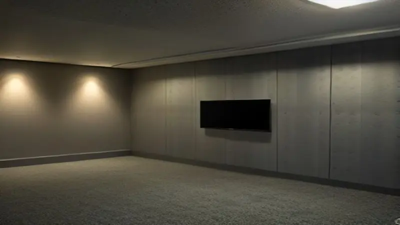 A finished basement wall with insulation panels.