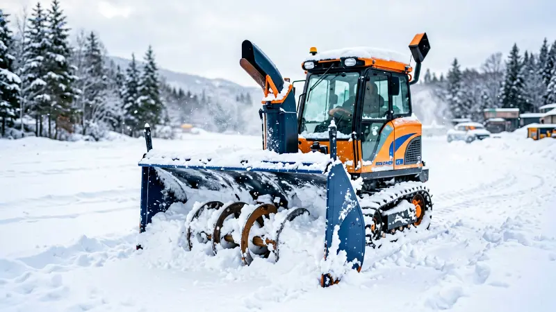 Snowblower in deep snow with auger housing packed with snow