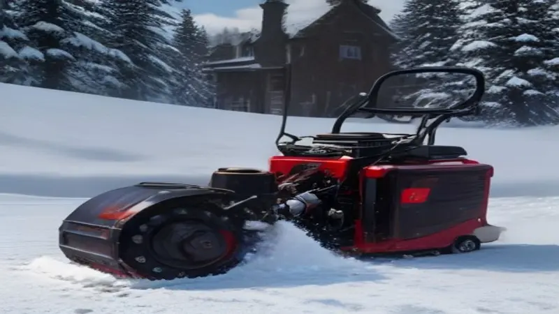 A close-up view of a snowblower engine's governor mechanism.