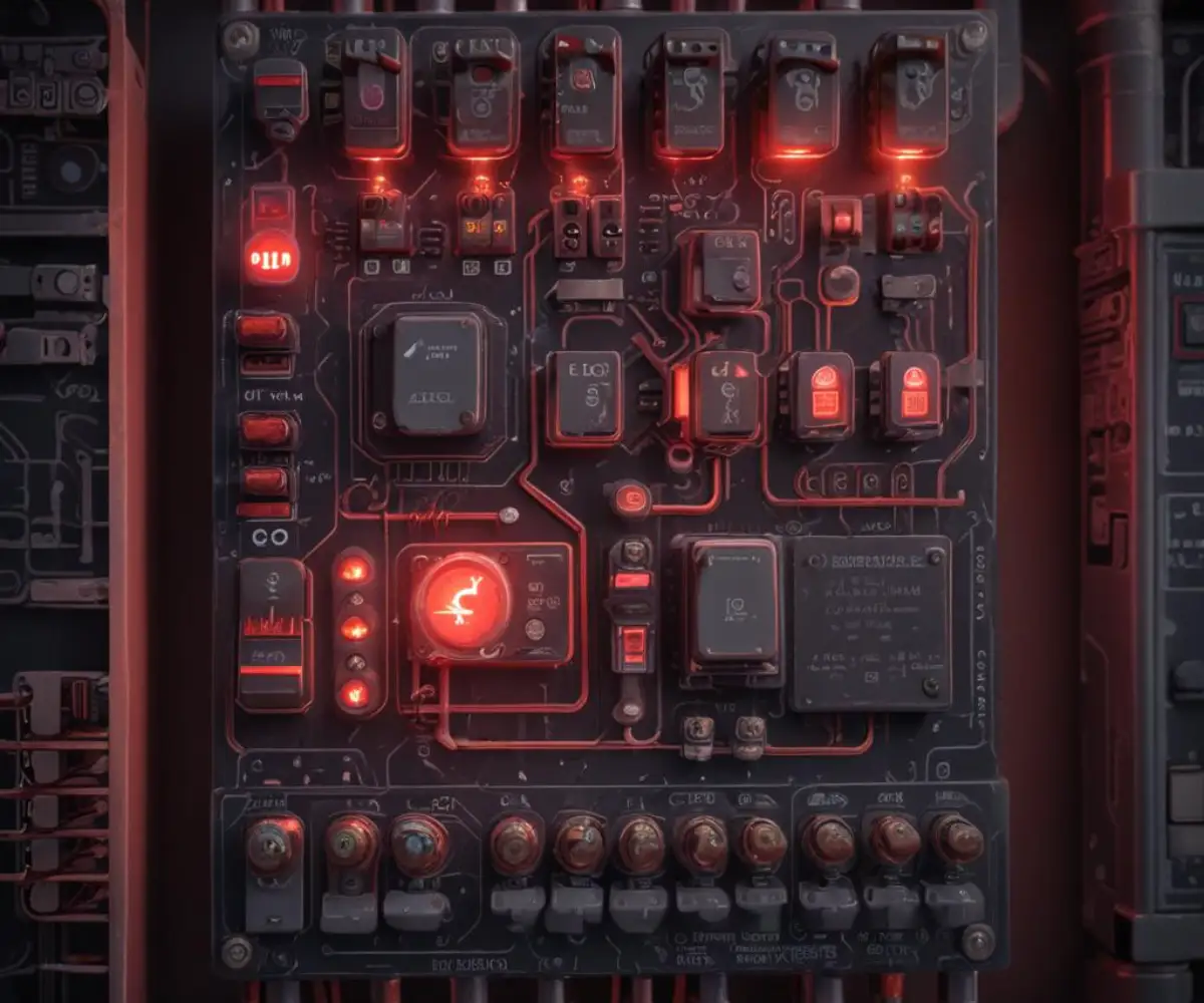 A close-up view of a furnace control board, showing a single red LED light that is illuminated and flashing, indicating a diagnostic error code.