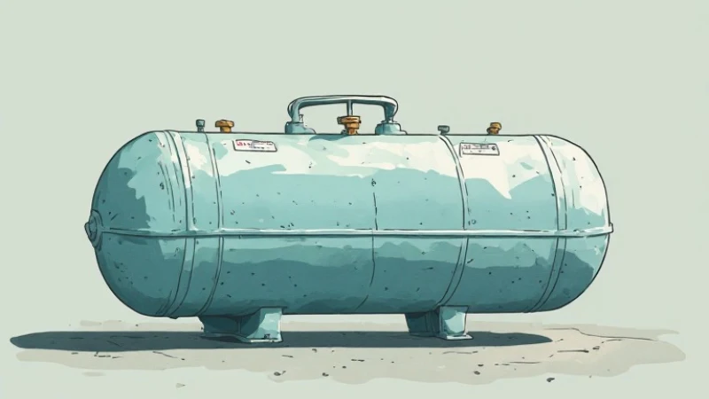 An empty R410a refrigerant tank on a concrete floor.