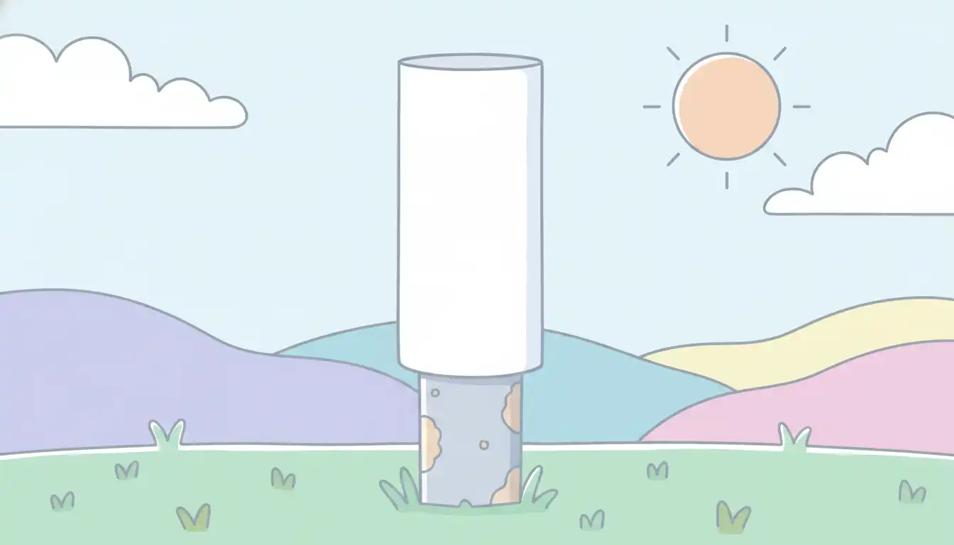 A white vinyl fence sleeve being installed over a round metal post set in a green lawn.