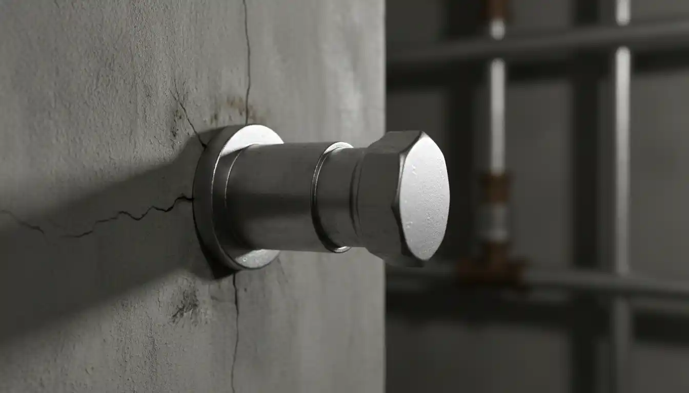 Close up view of a capped metal gas pipe fitting protruding from a wall