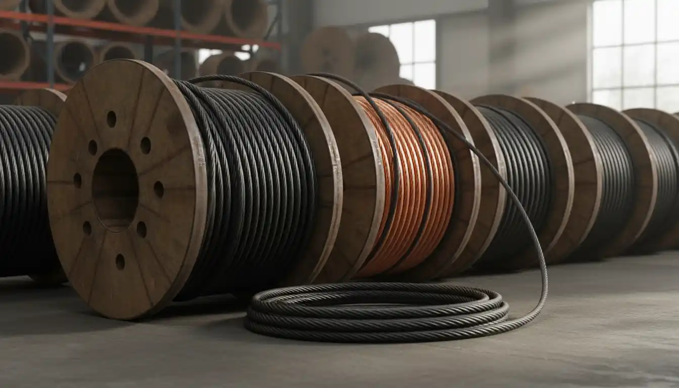 Heavy gauge insulated copper electrical wire spools suitable for long distance underground conduit